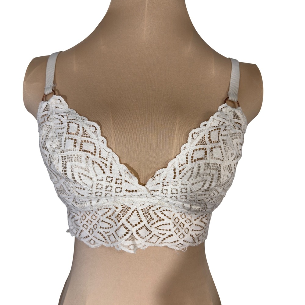 3122 | Aerie Boho Floral Lace Wireless Bralette Cream Ivory Women Size L